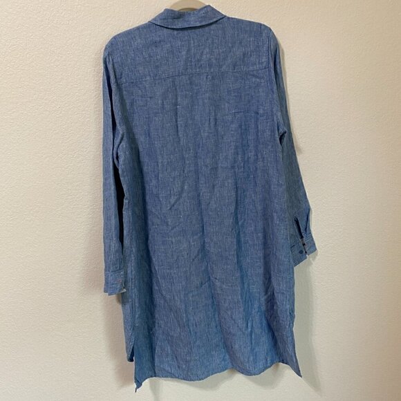 Soft Surroundings 100% Linen Blue Button Down Long Sleeve Shirt Dress Large - Picture 7 of 9